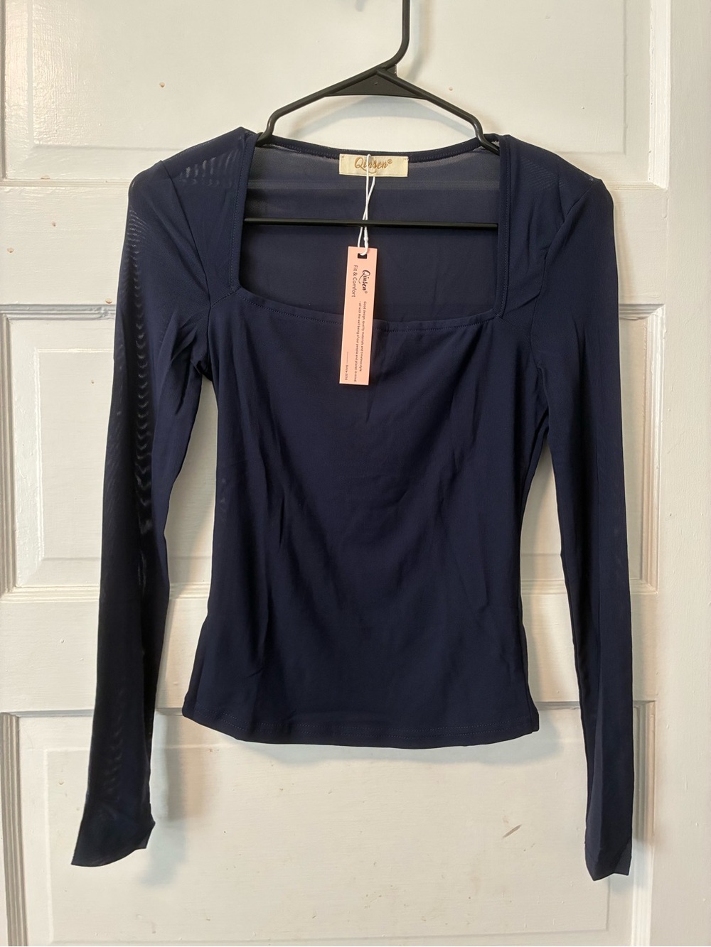 SKIMS Navy Square Neck Long Sleeve Tee